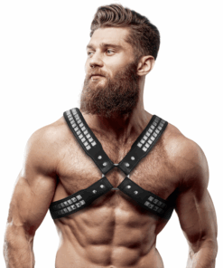 FETISH SUBMISSIVE ATTITUDE - HERREN-HALSBAND AUS ÖKOLEDER MIT GEKREUZTER BRUST UND NIETEN
