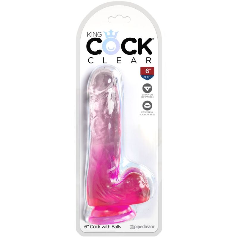KING COCK - CLEAR REALISTISCHER PENIS MIT KUGELN 13.5 CM ROSA – Bild 2