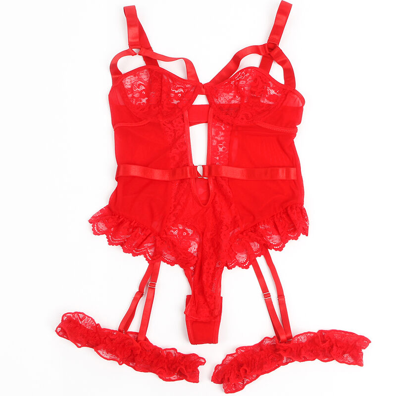 SUBBLIME - TEDDY CON LIGA DETALLE ENCAJE Y TIRAS ROJO S/M – Bild 3