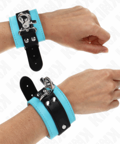 KINK - PREMIUM ABSCHLIEßBARE HANDGELENKFESSELN SCHWARZ/BLAU VERSTELLBAR 21-28 CM X 5,5 CM