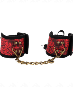 KINK - SCANDAL HANDGELENKSFESSELN ROT-SCHWARZE SPITZENDETAILS 24,5 CM X 6,5 CM