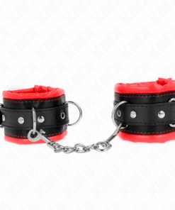 KINK - SCHWERE HANDGELENKSFESSELN MIT ROTEM PELZFUTTER, VERSTELLBAR 20-30 CM X 6 CM