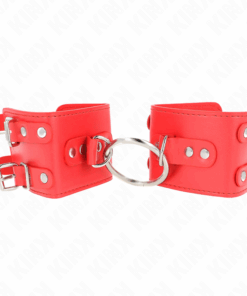 KINK - FESTE HANDGELENKFESSELN MIT RING UND NIETEN VERSTELLBAR ROT 17-22 CM X 6,5 CM