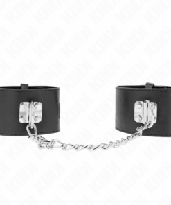 KINK - FESTE HANDGELENKFESSELN MIT KETTE 30 CM UND VORHÄNGESCHLOSS VERSCHLUSS SCHWARZ VERSTELLBAR 16-23 CM X 5,5 CM