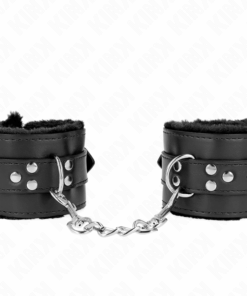 KINK - PELZGEFÜTTERTE HANDGELENKFESSELN MIT QUADRATISCHEN LÖCHERN, SCHWARZ UND SCHWARZ, VERSTELLBARER GÜRTEL 17-29 CM X 6 CM