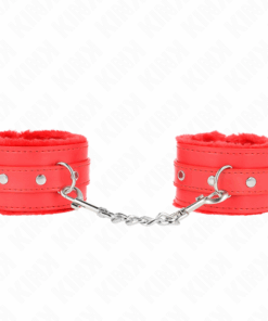 KINK - PREMIUM PELZGEFÜTTERTE HANDGELENKFESSELN ROT MIT ROTEM GÜRTEL VERSTELLBAR 17-29 CM X 6 CM