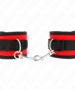 KINK - NYLON BIND-HANDHANDFESSELN MIT KLETTVERSCHLUSS ROT-SCHWARZ MODELL 2 VERSTELLBAR 18-35 CM X 6 CM