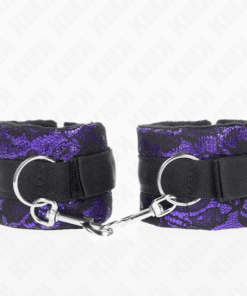 KINK - KURZE HANDGELENKSFESSELN AUS SAMTSPITZE UND NYLONBINDUNG LILA/SCHWARZ 23 X 6,5 CM