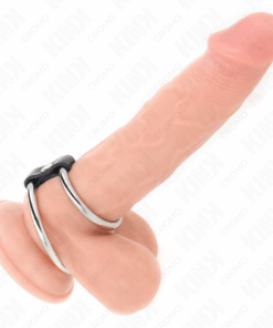 KINK - DOPPELTER PENISRING AUS METALL 3,7 CM BIS 5 CM VERBUNDEN DURCH LEDERBAND MODELL 1