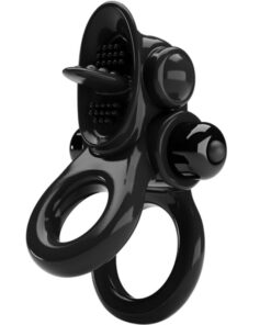 PRETTY LOVE - PASSIONATE RING DOPPELTER VIBRATIONSRING + KLITORIS-STIMULATOR SCHWARZ