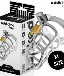 ADDICTED TOYS LOCKED - SILBERNES SCHLOSS PENISKÄFIG METALL GRÖSSE M