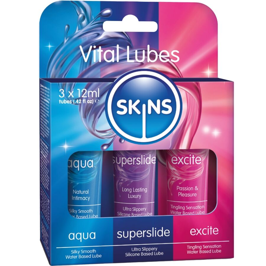SKINS  VITAL LUBES KIT AQUA, SUPERSLIDE  EXCITE GLEITMITTEL 3 x 12 ML