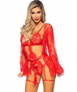 LEG AVENUE - SET BODY + BATA DE LIGUERO ROJO