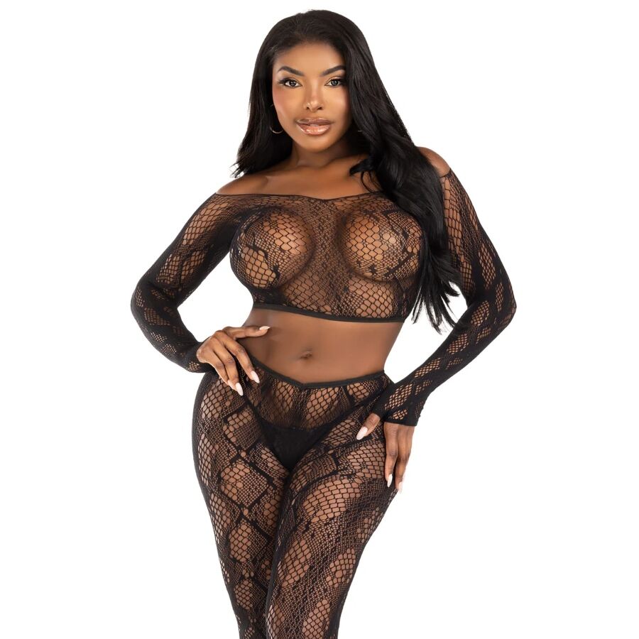 LEG AVENUE - 89373 PYTHON-CROP-TOP  FUSSLOSE STRUMPFHOSE SCHWARZ - EINHEITSGRÖSSE