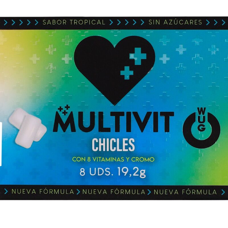 WUG MULTIVIT  Funktionelles Multivitamin-Kaugummi mit tropischem Geschmack, 8 Stück pro Blisterpackung